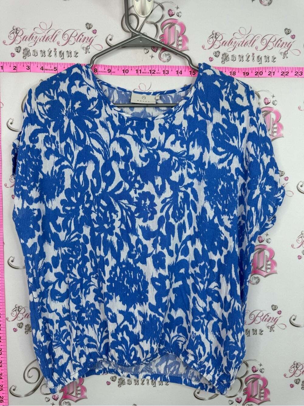 KAFFE shirt Blue Floral Short Sleeve Blouse by Unknown Brand